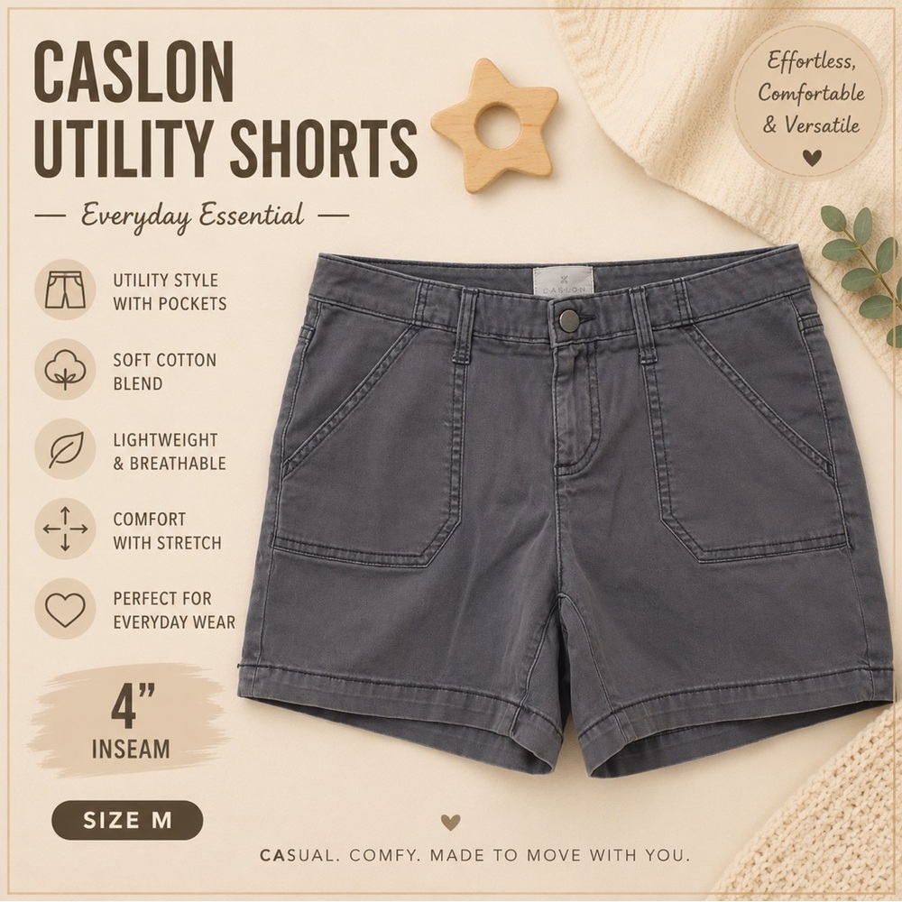 Caslon Gray Utility Shorts 4” Inseam Mid Rise Casual Summer Size M